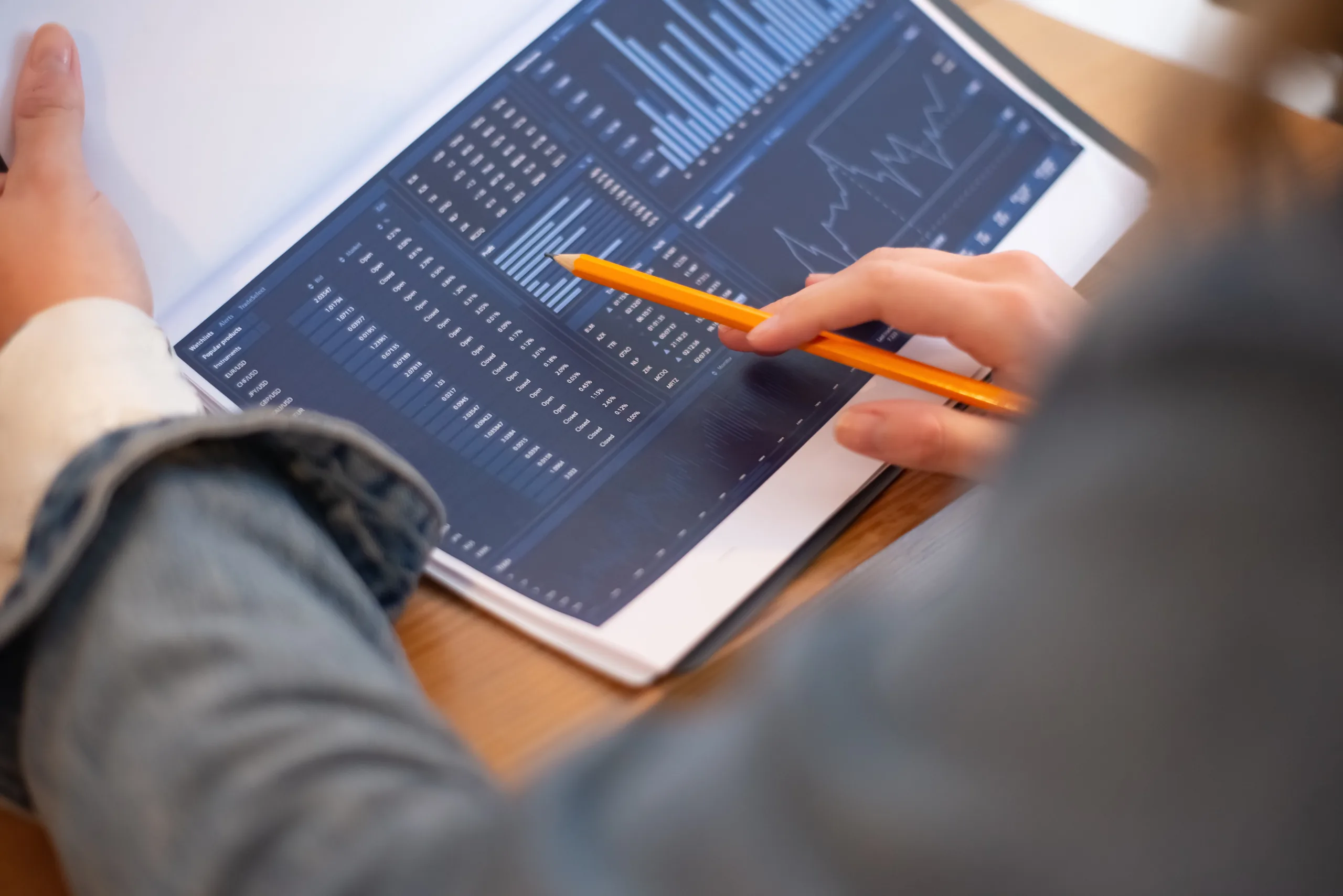 Reviewing business data on a tablet
